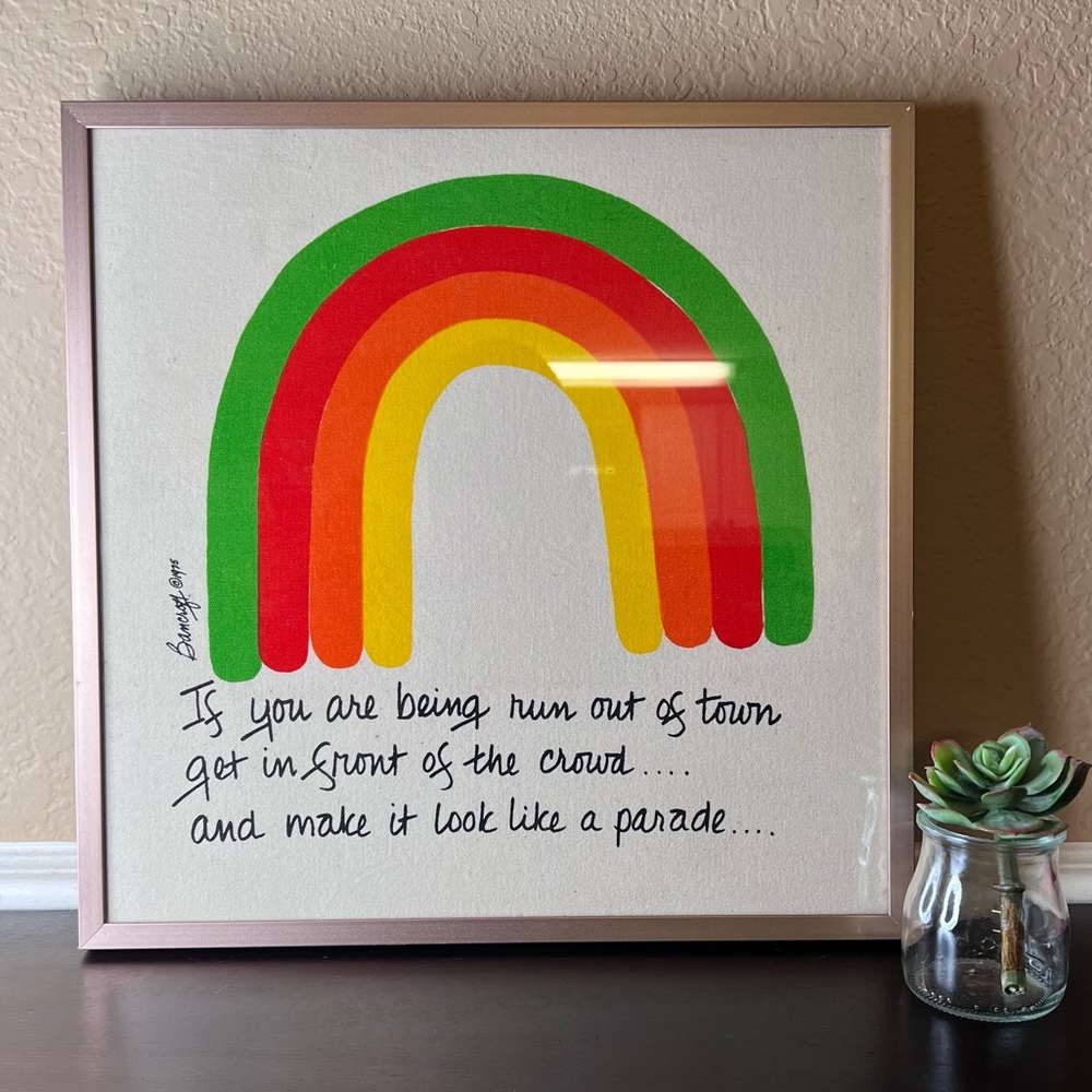Vintage 1975 Bancroft Rainbow Pride Fiber Art, Framed Tapestry, LGBTQ, Sally Sta